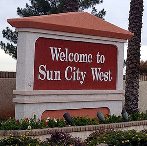 Sign at the entrance of Sun City West, Arizona